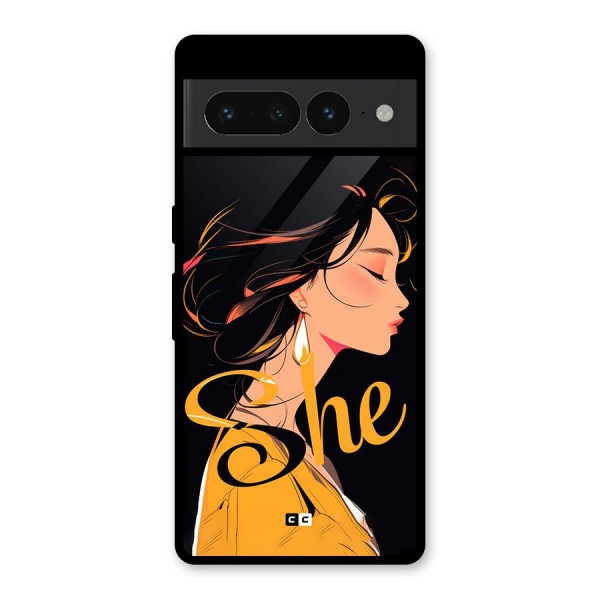 Yellow Lady Glass Back Case for Google Pixel 7 Pro