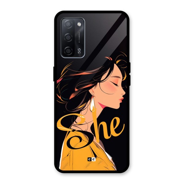 Yellow Lady Glass Back Case for Oppo A53s 5G