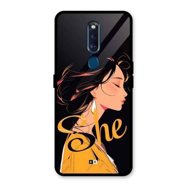 Yellow Lady Glass Back Case for Oppo F11 Pro