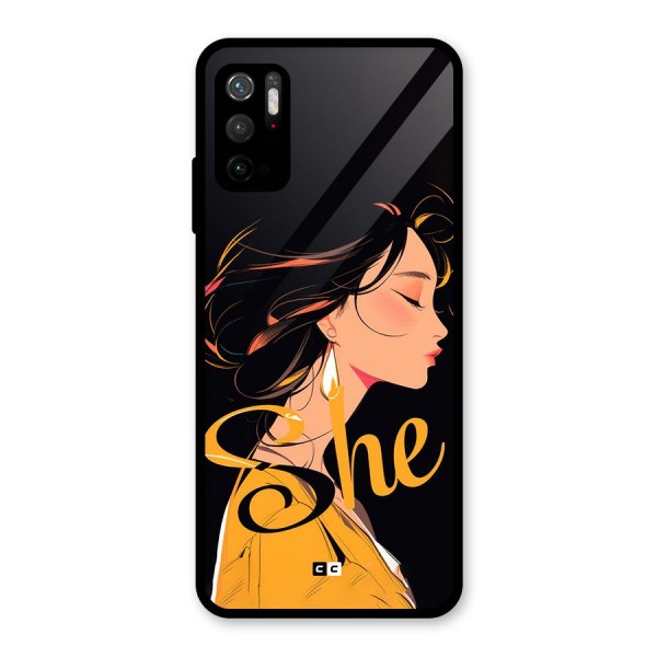 Yellow Lady Glass Back Case for Poco M3 Pro 5G