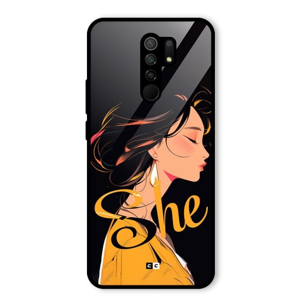 Yellow Lady Glass Back Case for Redmi 9 Prime