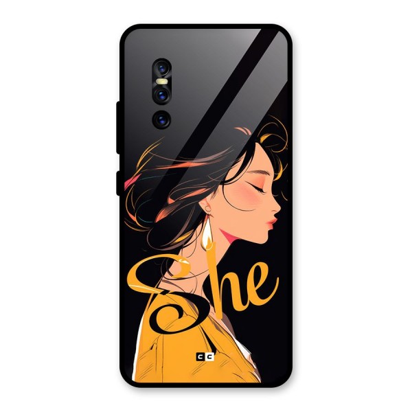 Yellow Lady Glass Back Case for Vivo V15 Pro