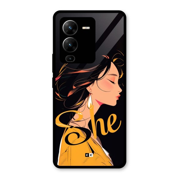 Yellow Lady Glass Back Case for Vivo V25 Pro