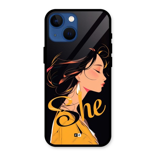 Yellow Lady Glass Back Case for iPhone 13 Mini