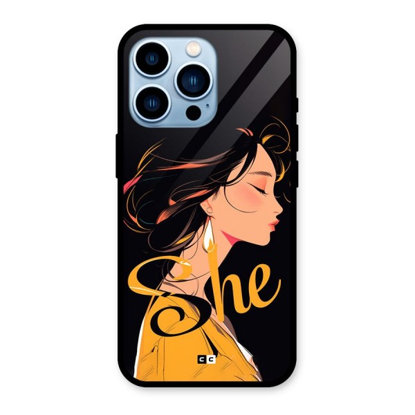 Yellow Lady Glass Back Case for iPhone 13 Pro