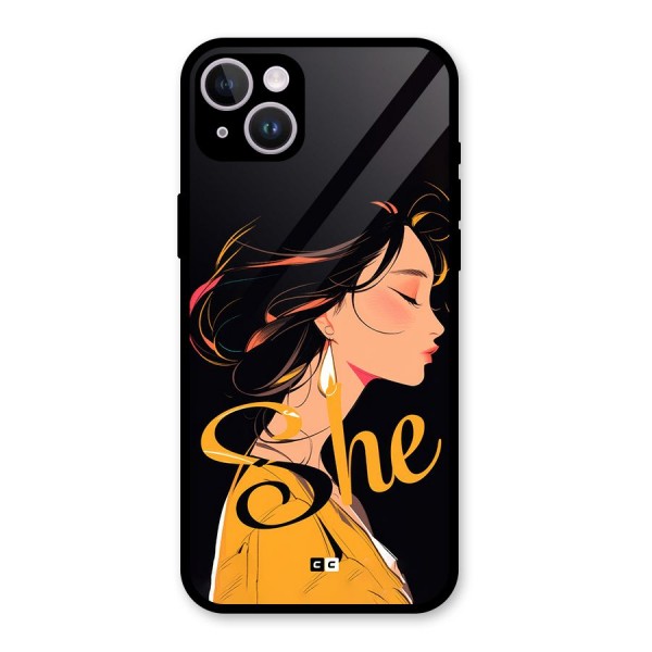 Yellow Lady Glass Back Case for iPhone 14 Plus