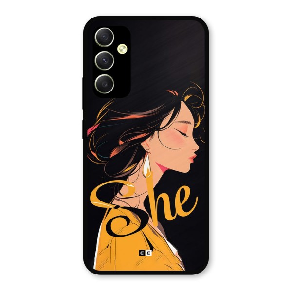 Yellow Lady Metal Back Case for Galaxy A34