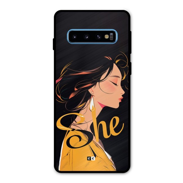 Yellow Lady Metal Back Case for Galaxy S10