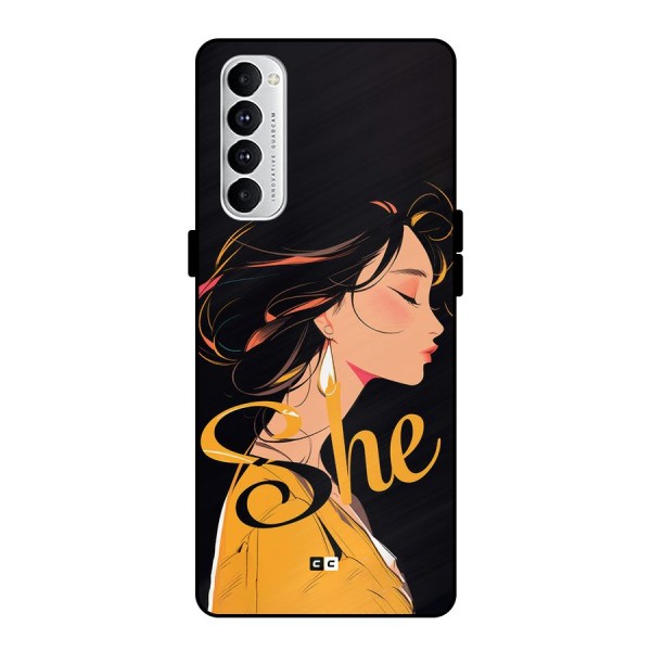 Yellow Lady Metal Back Case for Oppo Reno4 Pro