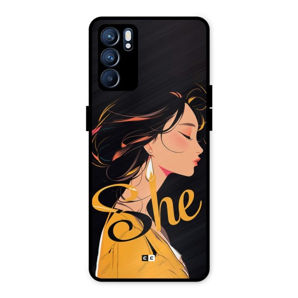 Yellow Lady Metal Back Case for Oppo Reno6 5G