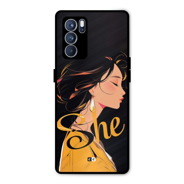 Yellow Lady Metal Back Case for Oppo Reno6 Pro 5G