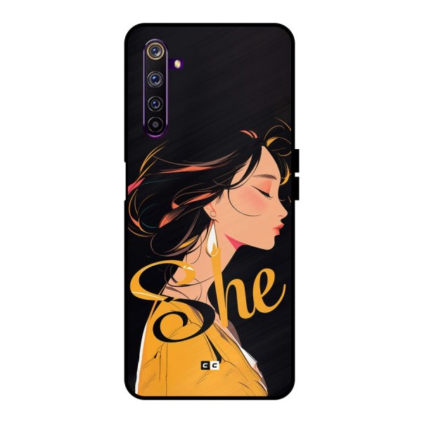 Yellow Lady Metal Back Case for Realme 6 Pro