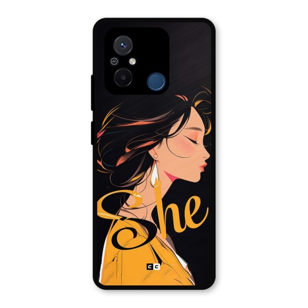 Yellow Lady Metal Back Case for Redmi 12C