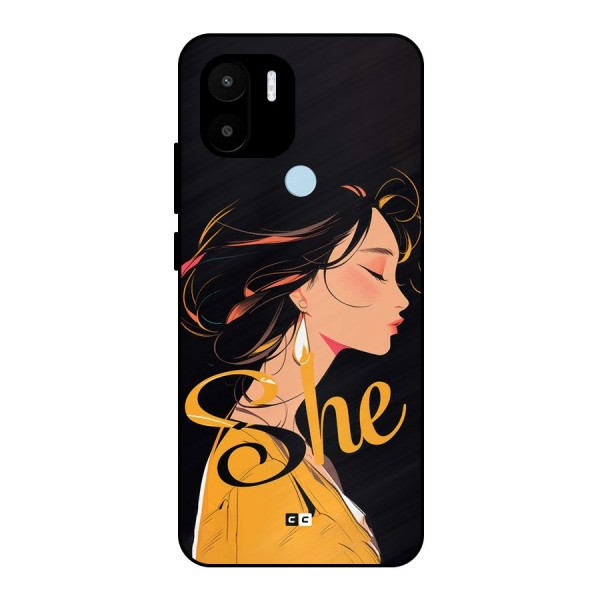 Yellow Lady Metal Back Case for Redmi A1 Plus