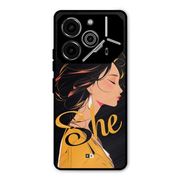 Yellow Lady Metal Back Case for Tecno Pova 6 Pro