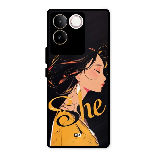 Yellow Lady Metal Back Case for Vivo T2 Pro