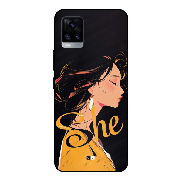 Yellow Lady Metal Back Case for Vivo V20