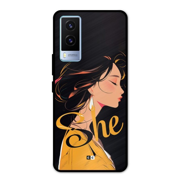 Yellow Lady Metal Back Case for Vivo V21e 5G