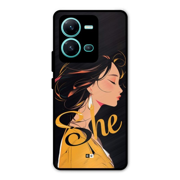 Yellow Lady Metal Back Case for Vivo V25