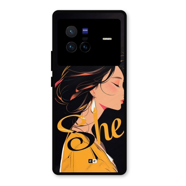 Yellow Lady Metal Back Case for Vivo X80