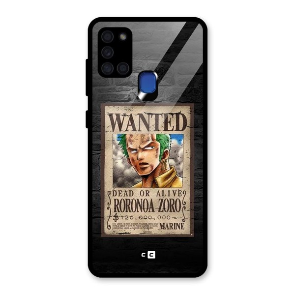 Zoro Wanted Glass Back Case for Galaxy A21s