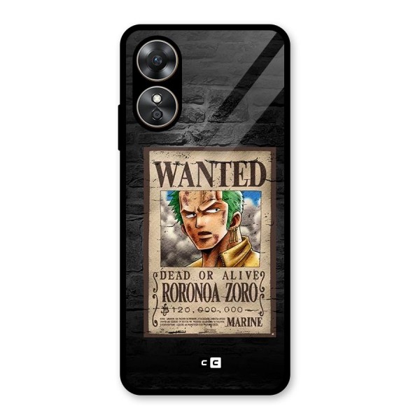 Zoro Wanted Glass Back Case for Oppo A17