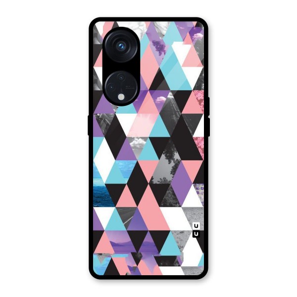 Abstract Splash Triangles Glass Back Case for Reno8 T 5G