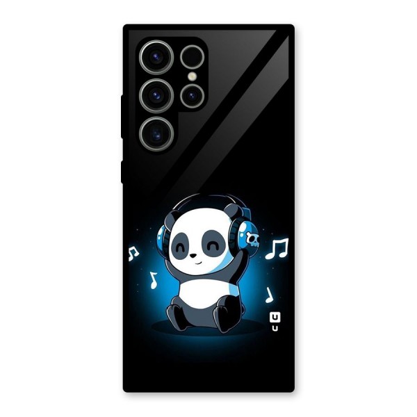 Adorable Panda Enjoying Music Glass Back Case for Galaxy S23 Ultra