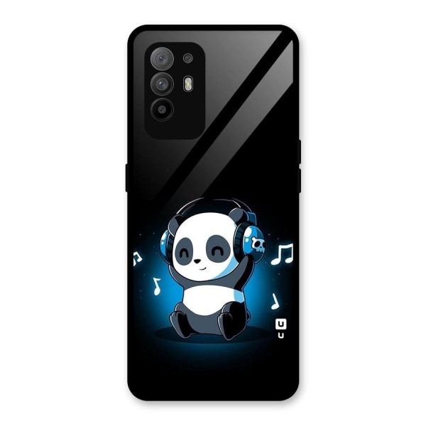 Adorable Panda Enjoying Music Glass Back Case for Oppo F19 Pro Plus 5G