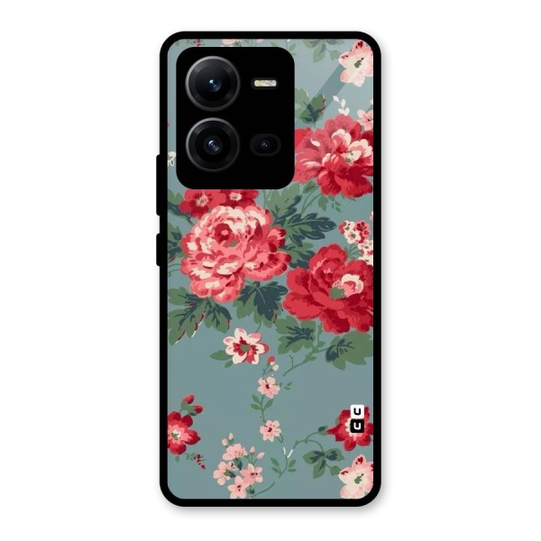 Aesthetic Floral Red Glass Back Case for Vivo V25