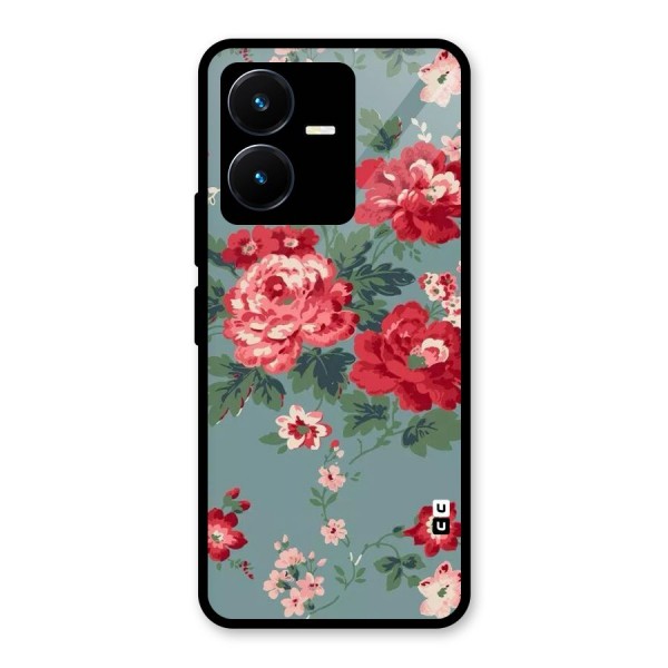 Aesthetic Floral Red Glass Back Case for Vivo Y22