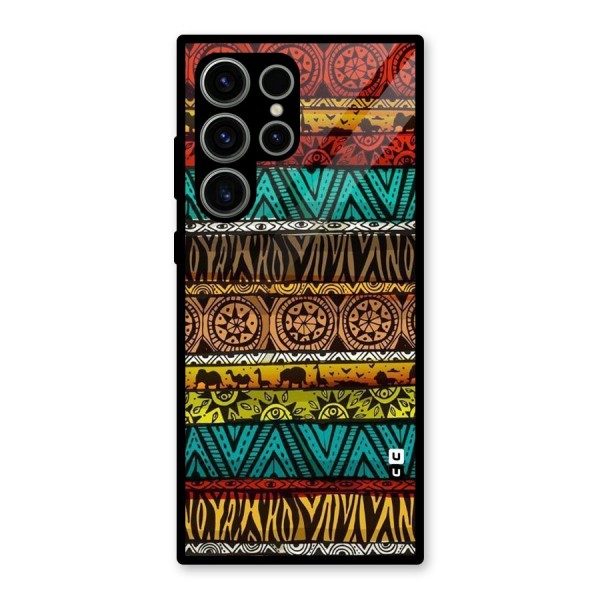 African Design Pattern Glass Back Case for Galaxy S23 Ultra