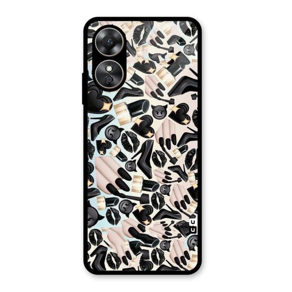 All Black Love Glass Back Case for Oppo A17