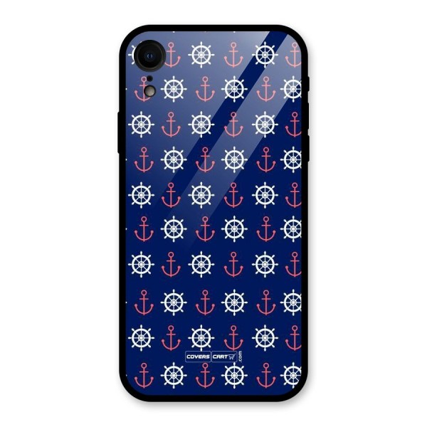 Anchor Pattern Blue Glass Back Case for XR