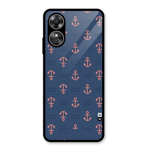 Anchor Sea Blue Glass Back Case for Oppo A17