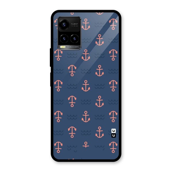 Anchor Sea Blue Glass Back Case for Vivo Y21A