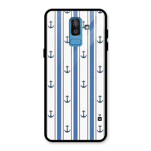 Anchor Stripe Lines Glass Back Case for Galaxy J8