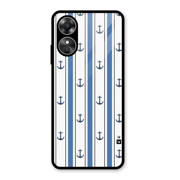 Anchor Stripe Lines Glass Back Case for Oppo A17