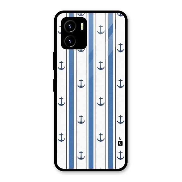 Anchor Stripe Lines Glass Back Case for Vivo Y15s