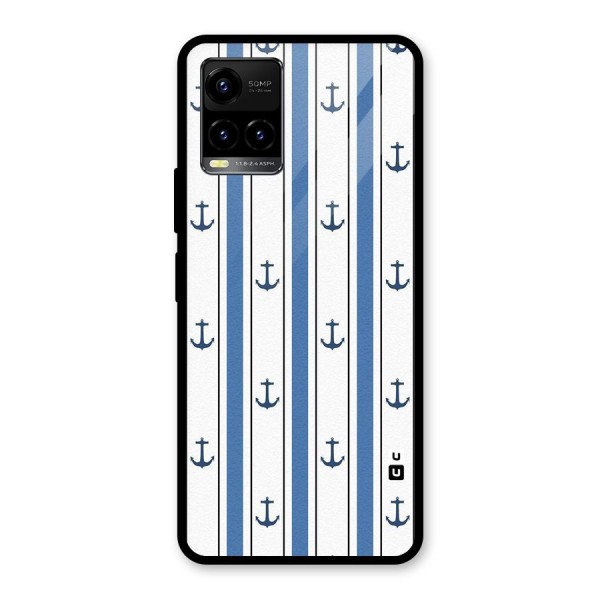 Anchor Stripe Lines Glass Back Case for Vivo Y33s