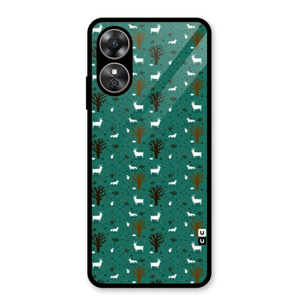 Animal Grass Pattern Glass Back Case for Oppo A17