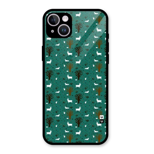 Animal Grass Pattern Glass Back Case for iPhone 14 Plus