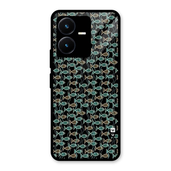 Animated Fishes Art Pattern Glass Back Case for Vivo Y22