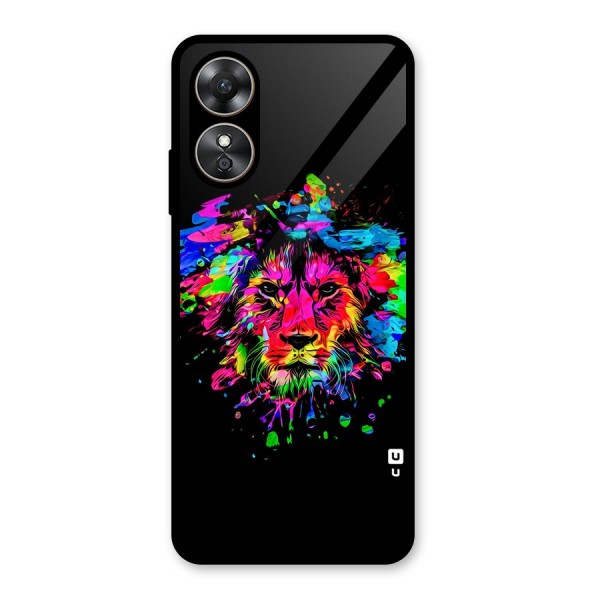 Artistic Lion Art Splash Glass Back Case for Oppo A17