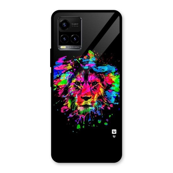 Artistic Lion Art Splash Glass Back Case for Vivo Y33s