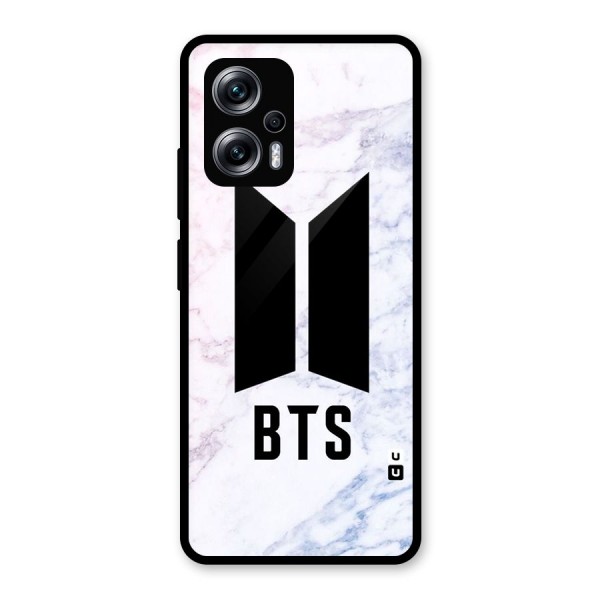 BTS Logo Marble Print Glass Back Case for Redmi K50i