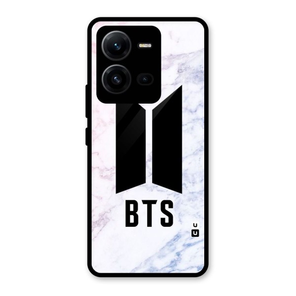 BTS Logo Marble Print Glass Back Case for Vivo V25