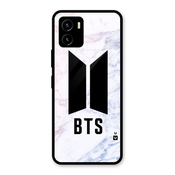 BTS Logo Marble Print Glass Back Case for Vivo Y15s