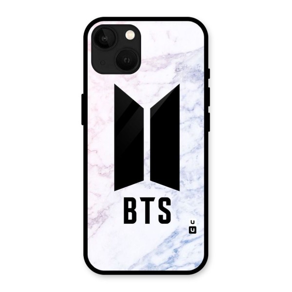 BTS Logo Marble Print Glass Back Case for iPhone 13