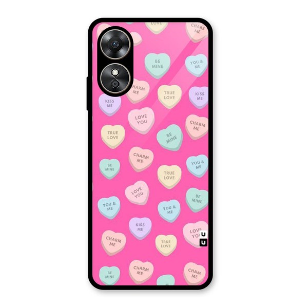 Be Mine Hearts Pattern Glass Back Case for Oppo A17